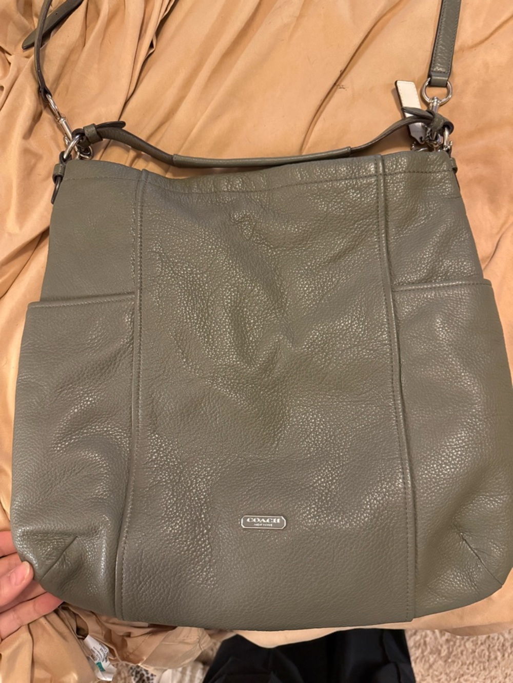 COACH Pebbled Leather Shoulder Bag in Olive